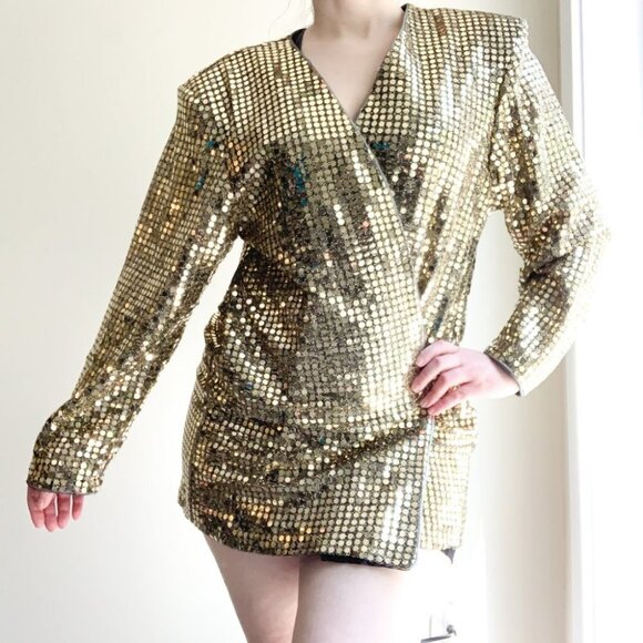 Vintage Braemar Jeremy Scott Blazer Sequins Metallic 90s Jacket Shoulder pads - Picture 5 of 16